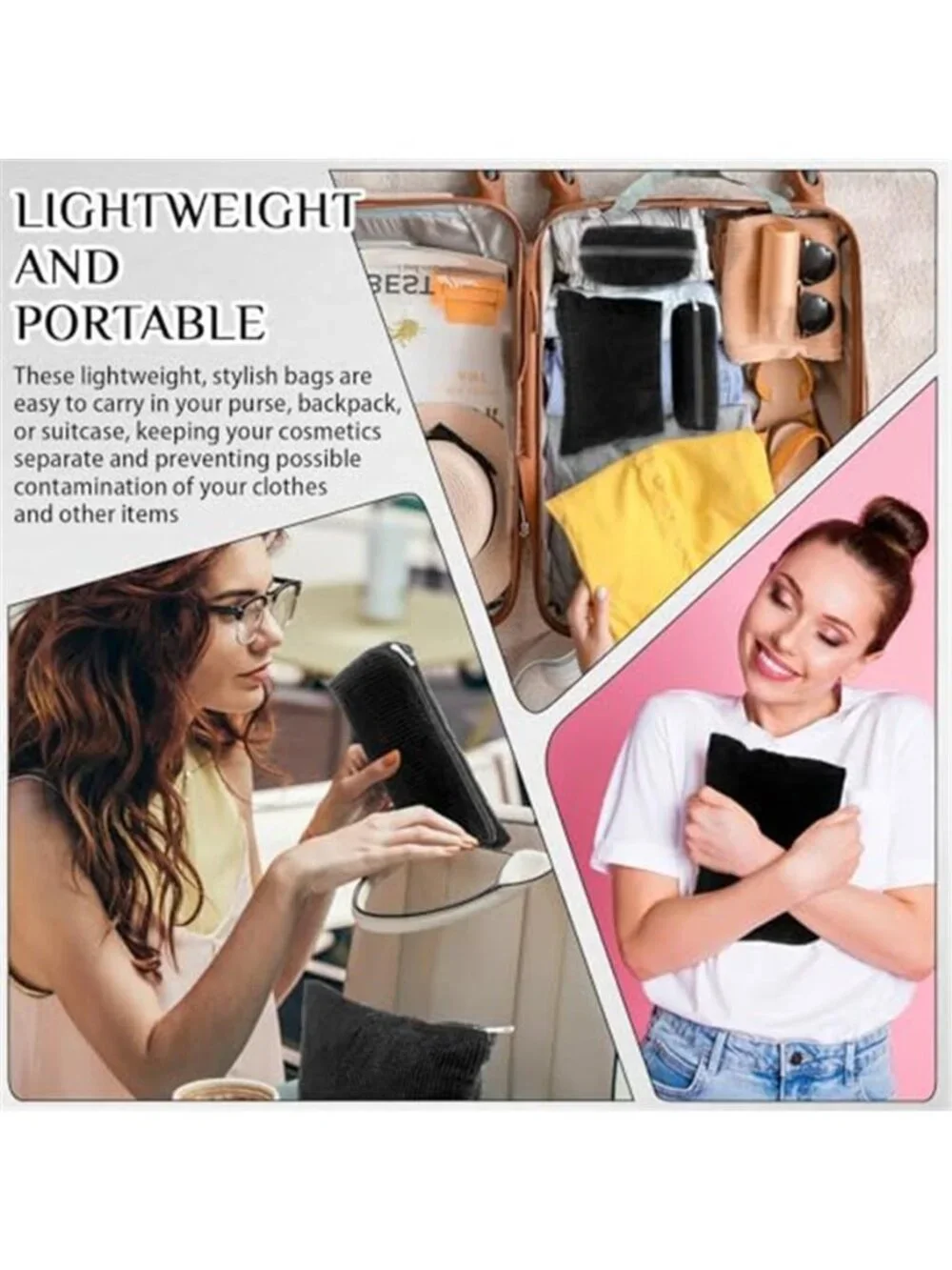 3 Pcs Corduroy Makeup Bag Set Cosmetic Pouch Travel Toiletry Organizer Purse Bag